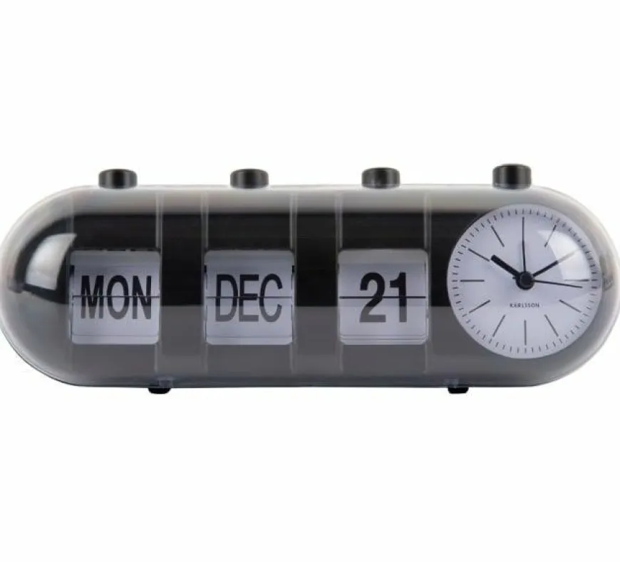Karlsson Alarmklok Retro Tube Calender Flip zwart