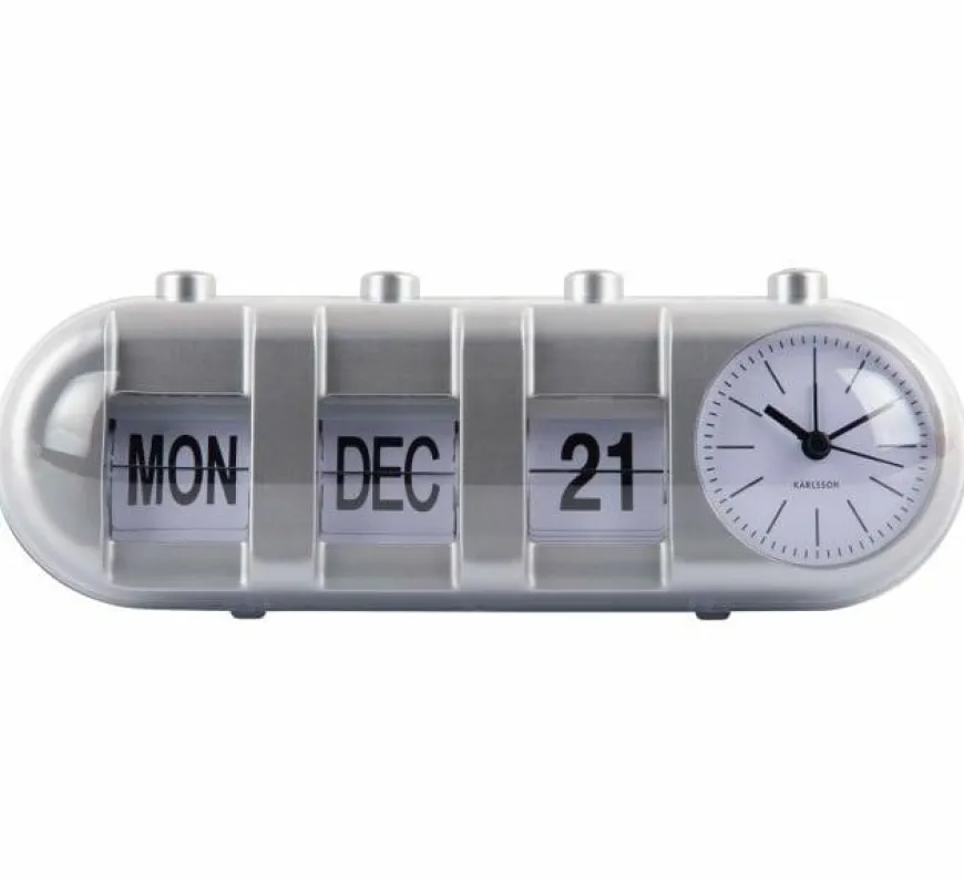 Karlsson Alarmklok Retro Tube Calender Flip zilver