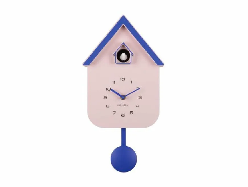 Karlsson Wandklok Dupla Color Cuckoo zachtroze met kobalt blauw