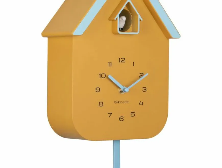 Karlsson Wandklok Dupla Color Cuckoo mango geel met zacht blauw