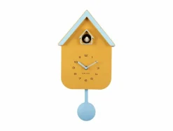 Karlsson Wandklok Dupla Color Cuckoo mango geel met zacht blauw