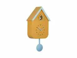 Karlsson Wandklok Dupla Color Cuckoo mango geel met zacht blauw