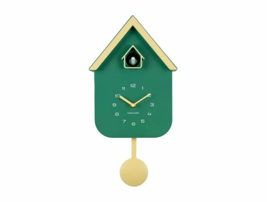 Karlsson Wandklok Dupla Color Cuckoo retro groen met zacht geel