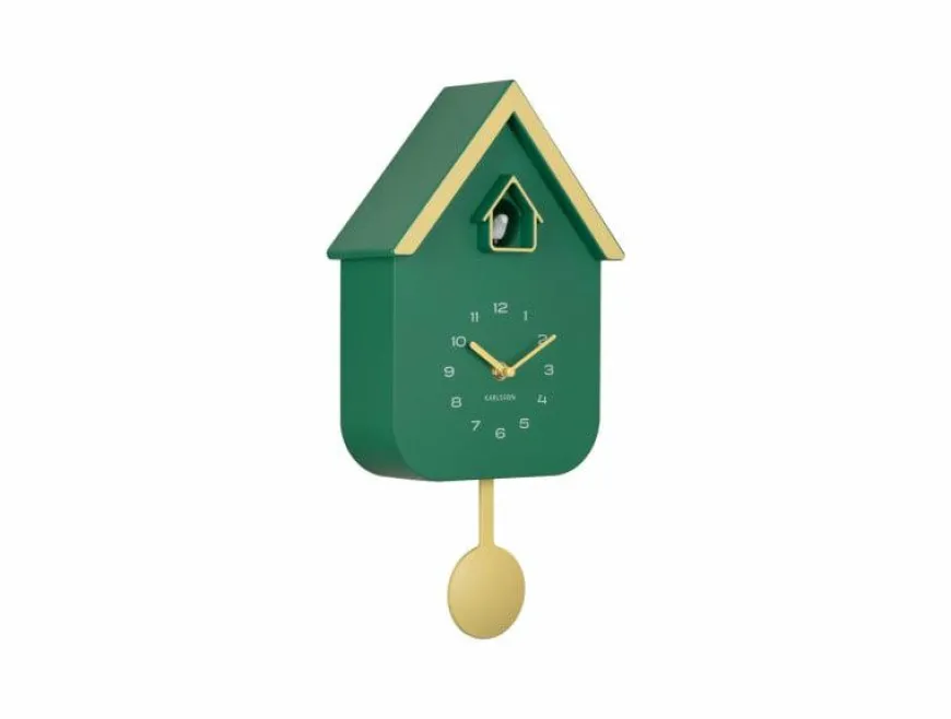 Karlsson Wandklok Dupla Color Cuckoo retro groen met zacht geel