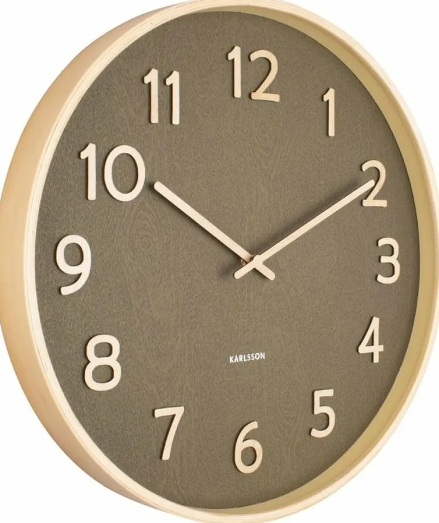 Karlsson Wandklok Pure Wood Grain mosgroen Ø 40 cm