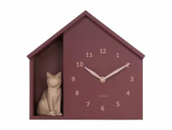 Karlsson Wandklok Sitting Cat burgundy rood