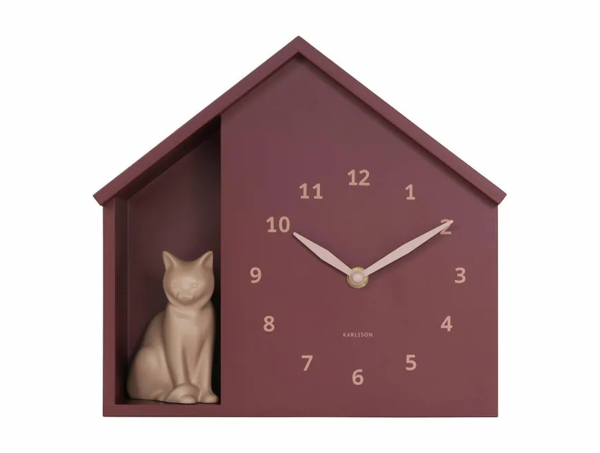 Karlsson Wandklok Sitting Cat burgundy rood