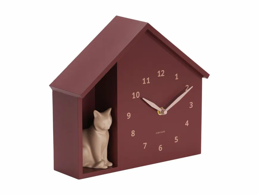 Karlsson Wandklok Sitting Cat burgundy rood