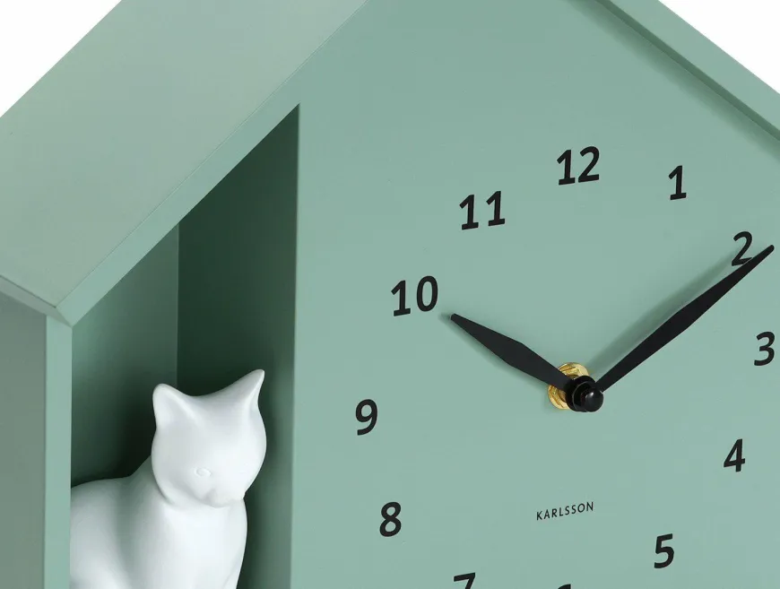 Karlsson Wandklok Sitting Cat grijs groen