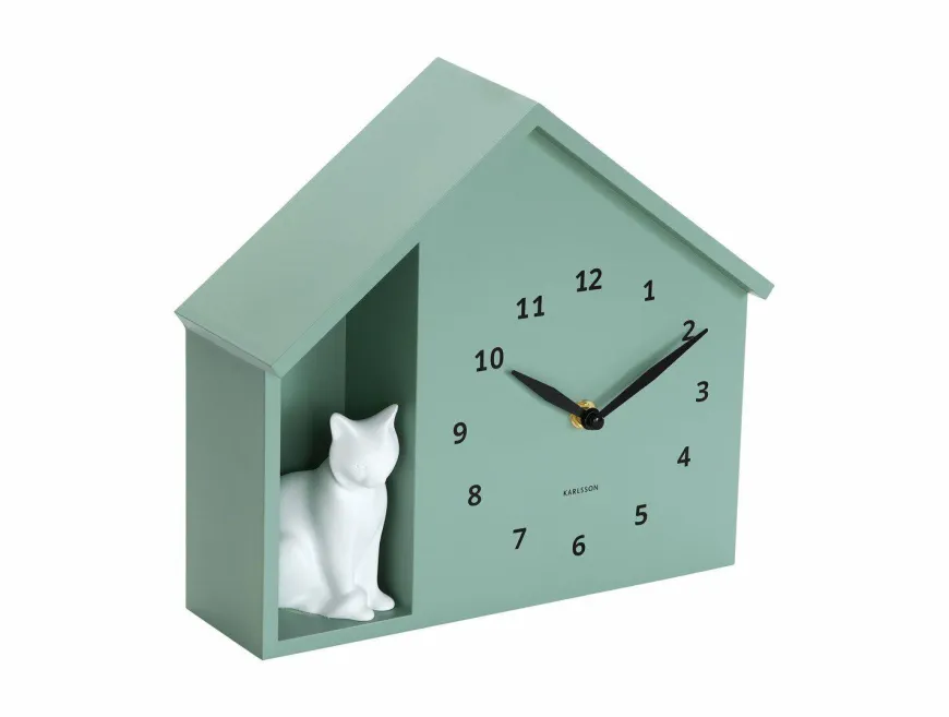 Karlsson Wandklok Sitting Cat grijs groen