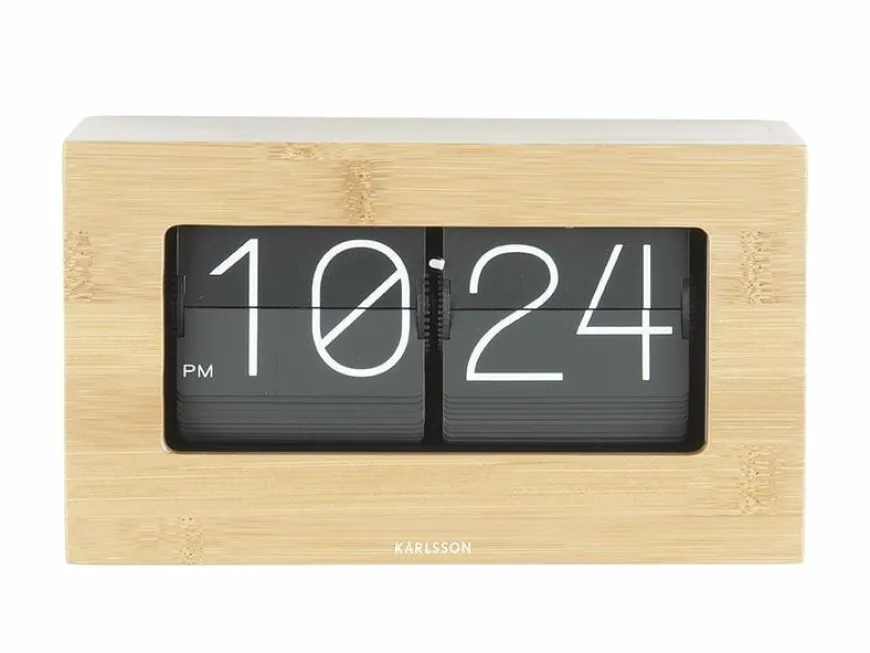 Karlsson Wand-/Tafelklok Boxed Flip Bamboo