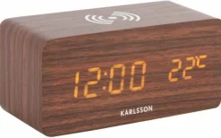 Karlsson Wekker Block met telefoonoplader LED donkerbruin