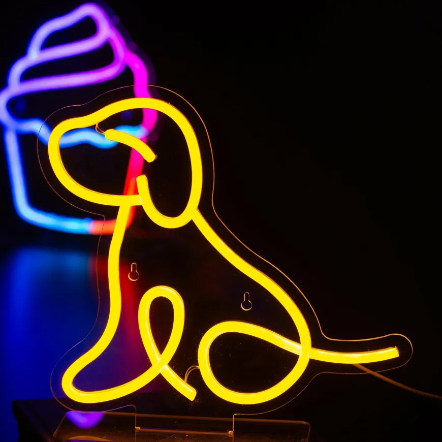Leitmotiv Neon licht Zittende hond geel