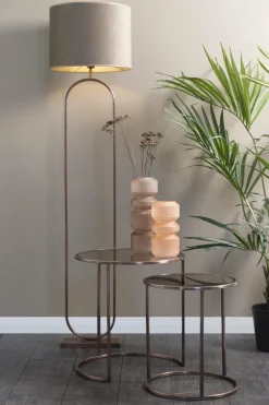Light en Living Bijzettafel set van 2 DUARTE glas bruin+antiek koper