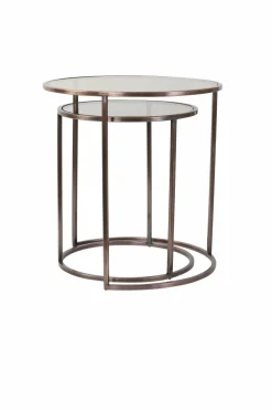 Light en Living Bijzettafel set van 2 DUARTE glas bruin+antiek koper