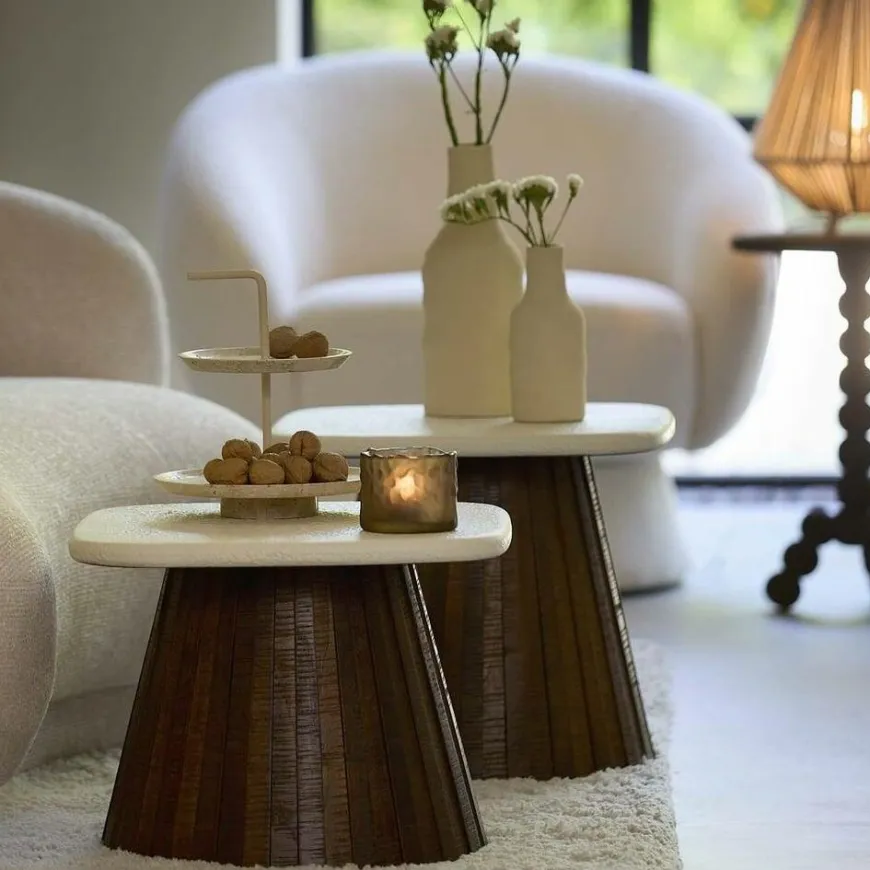 Light en Living Bijzettafel 45x45x40 cm OKATO crème+hout bruin