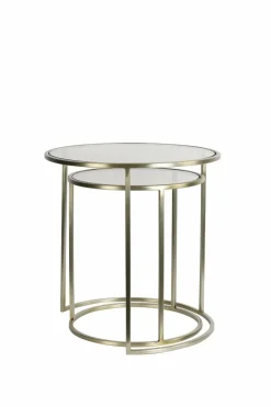 Light en Living Bijzettafel set van 2 DUARTE glas bruin+licht goud