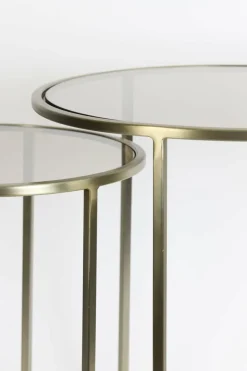 Light en Living Bijzettafel set van 2 DUARTE glas bruin+licht goud