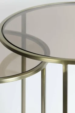Light en Living Bijzettafel set van 2 DUARTE glas bruin+licht goud