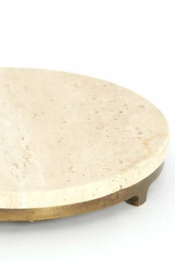 Light en Living Bijzettafel Ø26x76 cm LEDA travertin zand+donker bruin-brons
