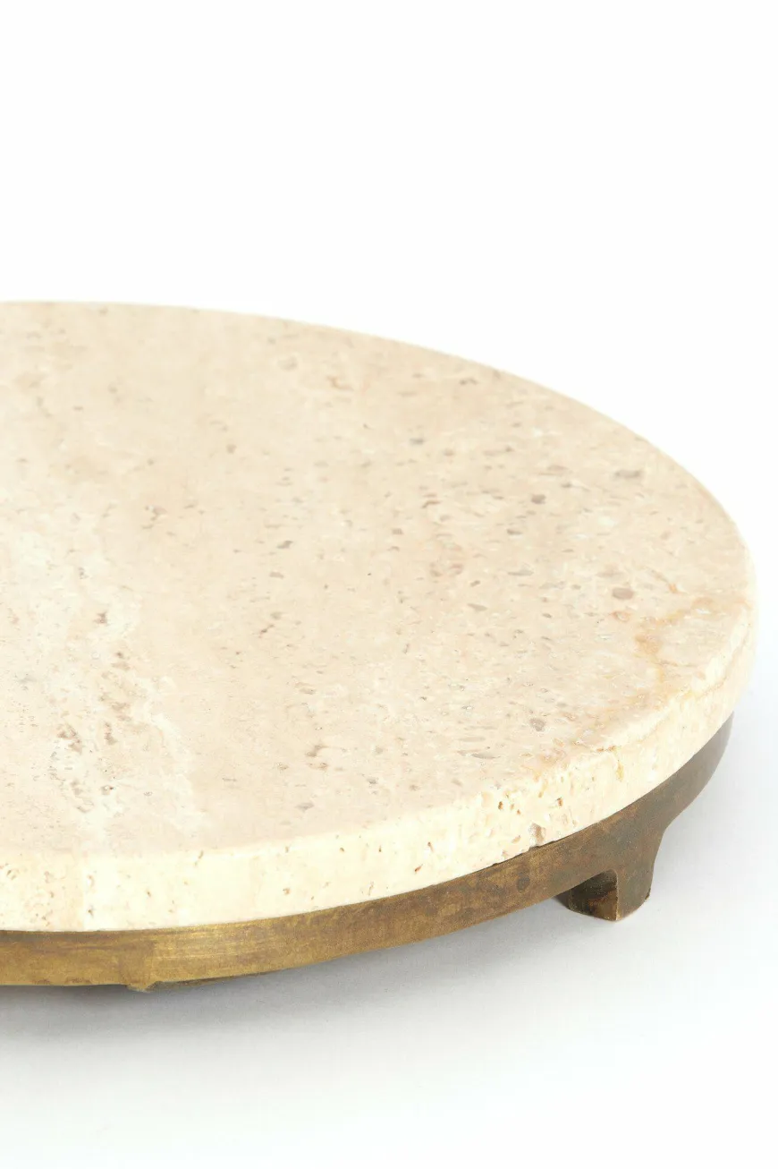 Light en Living Bijzettafel Ø26x76 cm LEDA travertin zand+donker bruin-brons