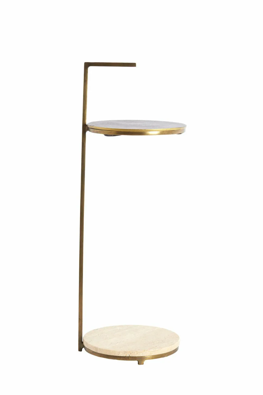 Light en Living Bijzettafel Ø26x76 cm LEDA travertin zand+donker bruin-brons