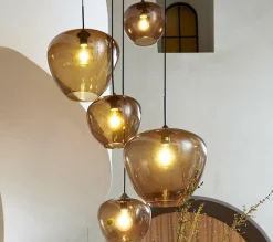 Light en Living Hanglamp MAYSON zwart+glas bruin - Diverse maten