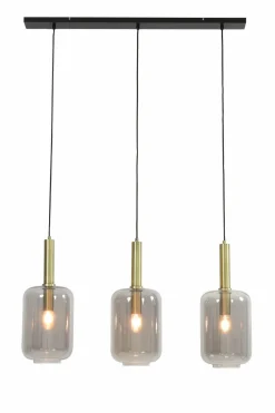 Light en Living Hanglamp 3L 100x22x32 cm LEKAR antiek brons+smoke glas