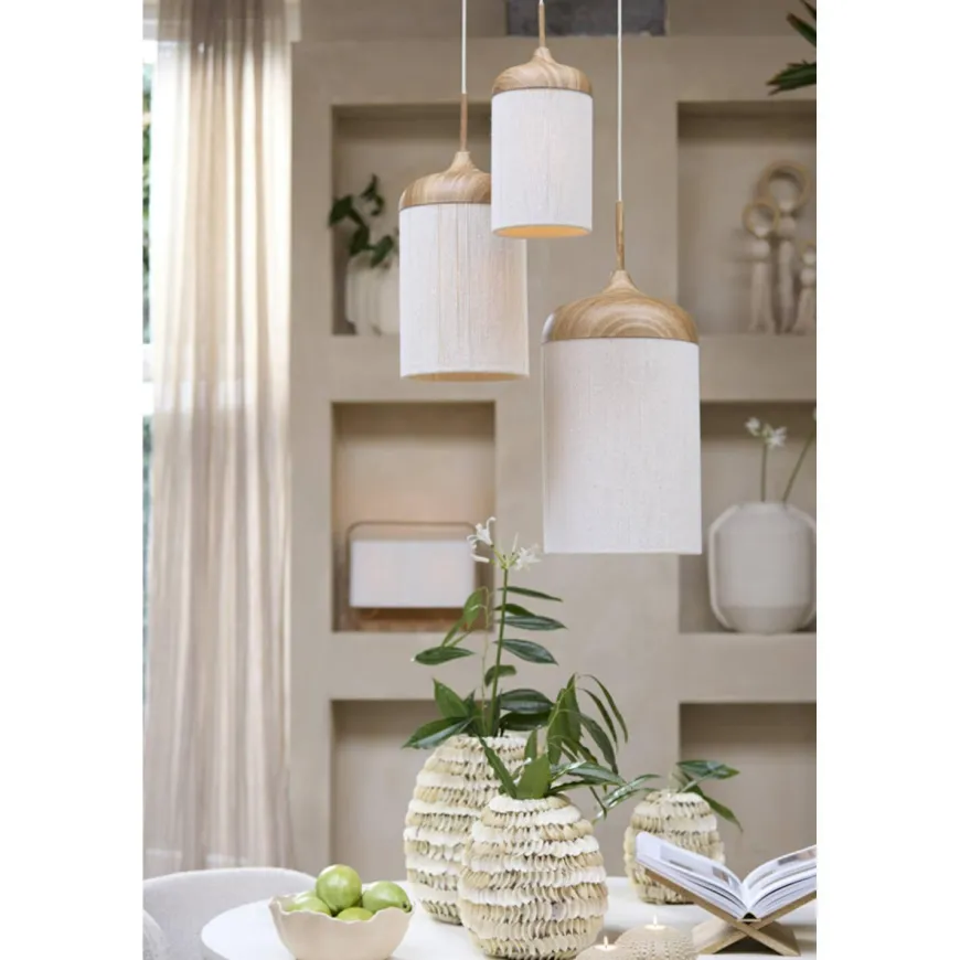 Light en Living Hanglamp Ø22x41,5 cm DANIA hout print naturel+touw crème