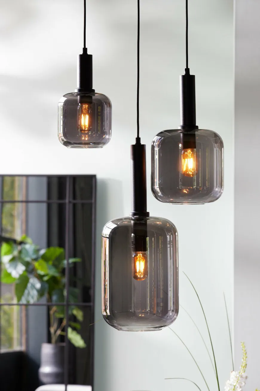 Light en Living Hanglamp Ø21x37 cm LEKAR zwart+smoke glas
