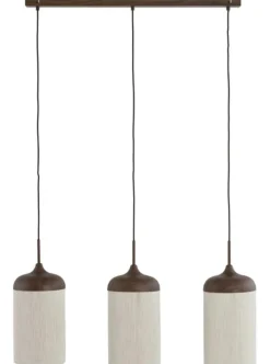 Light en Living Hanglamp 3L 90x22x32 cm DANIA hout print d bruin+touw crème