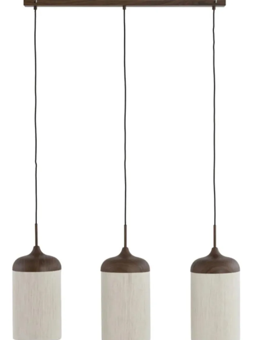 Light en Living Hanglamp 3L 90x22x32 cm DANIA hout print d bruin+touw crème