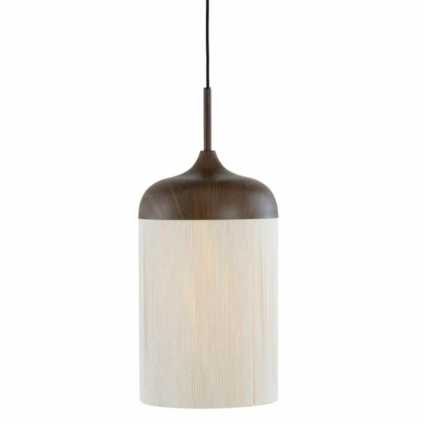 Light en Living Hanglamp 3L 90x22x32 cm DANIA hout print d bruin+touw crème