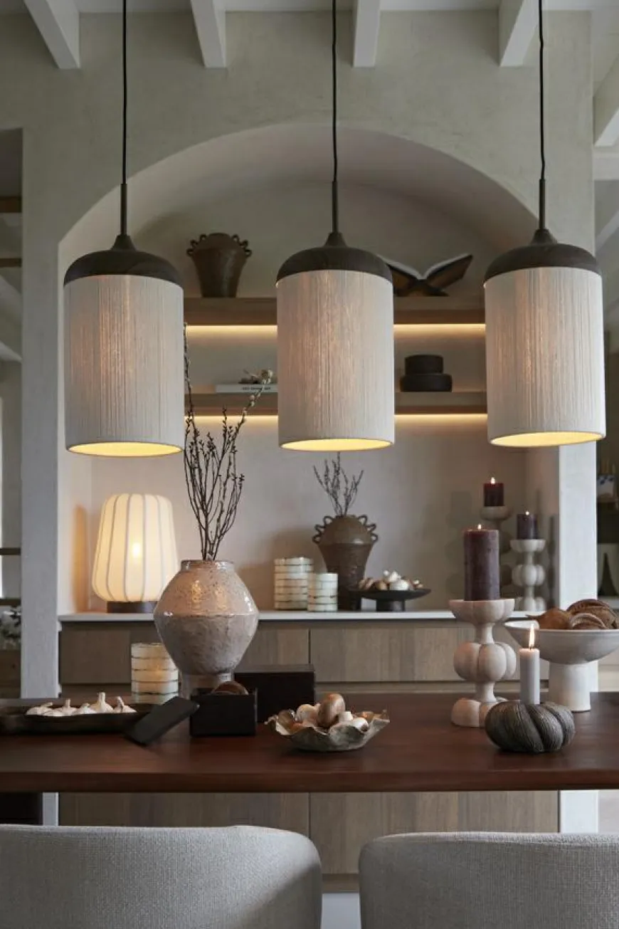 Light en Living Hanglamp 3L 90x22x32 cm DANIA hout print d bruin+touw crème