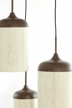 Light en Living Hanglamp 3L Ø35x32 cm DANIALO houtprint donkerbruin met touw creme
