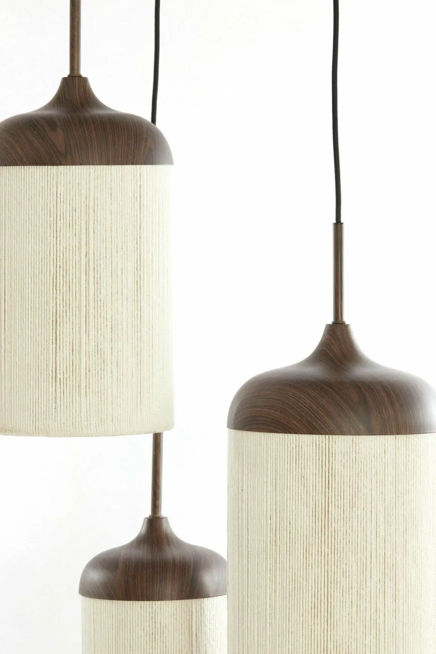 Light en Living Hanglamp 3L Ø35x32 cm DANIALO houtprint donkerbruin met touw creme