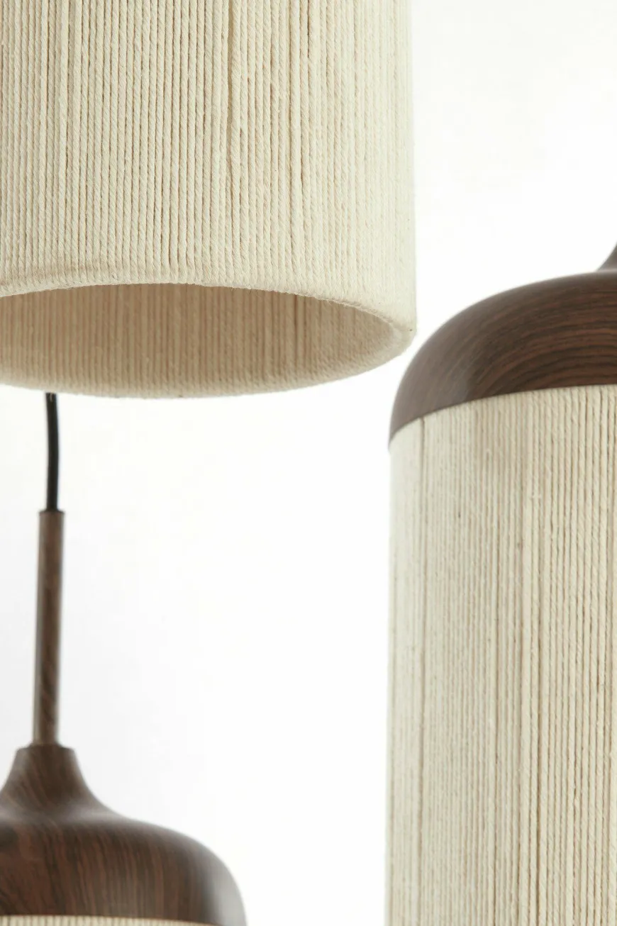 Light en Living Hanglamp 3L Ø35x32 cm DANIALO houtprint donkerbruin met touw creme