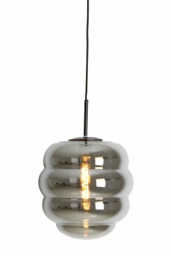 Light en Living Hanglamp MISTY glas smoke+mat zwart - 2 maten