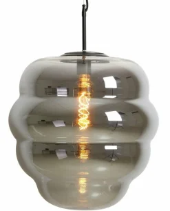 Light en Living Hanglamp MISTY glas smoke+mat zwart - 2 maten