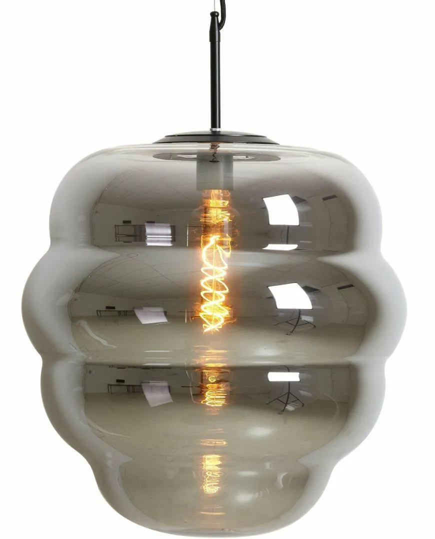 Light en Living Hanglamp MISTY glas smoke+mat zwart - 2 maten