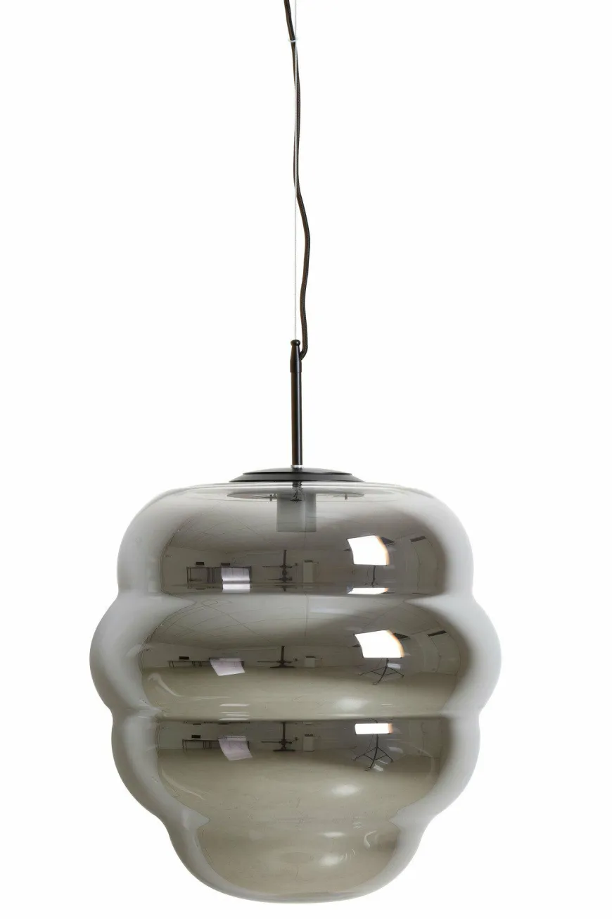 Light en Living Hanglamp MISTY glas smoke+mat zwart - 2 maten