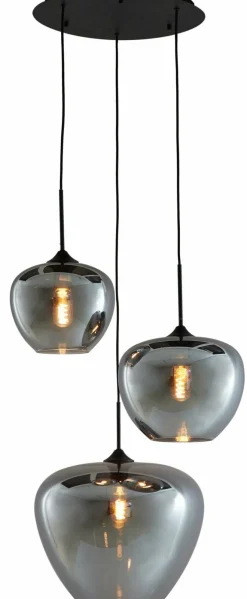 Light en Living Hanglamp 3L Ø40x160 cm MAYSON mat zwart+glas smoke
