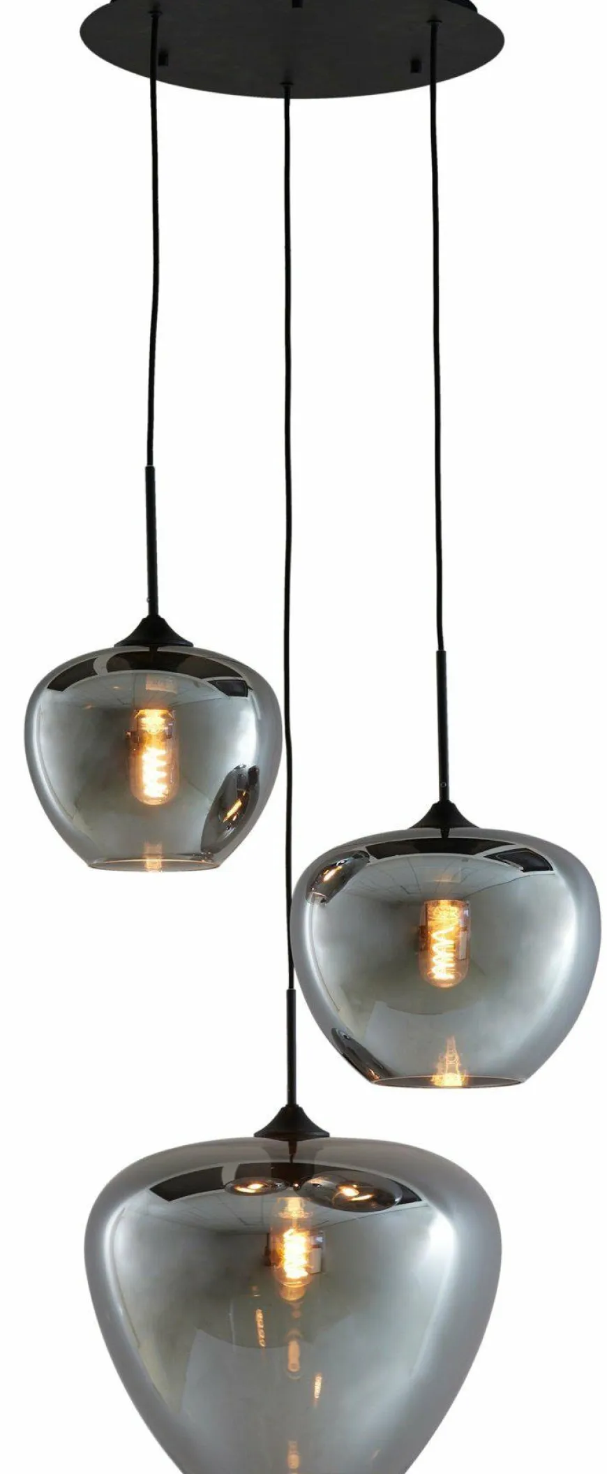 Light en Living Hanglamp 3L Ø40x160 cm MAYSON mat zwart+glas smoke