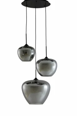 Light en Living Hanglamp 3L Ø40x160 cm MAYSON mat zwart+glas smoke