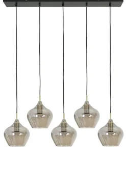 Light en Living Hanglamp 5L 104x20x120 cm RAKEL antiek brons+smoke
