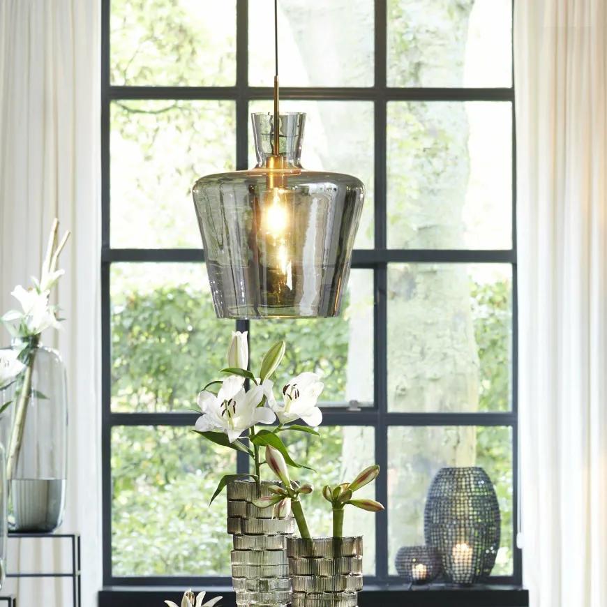 Light en Living Hanglamp Ø35x43 cm MYLES smoke glas+antiek brons