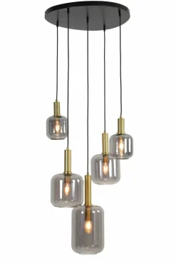 Light en Living Hanglamp 5L Ø66x80 cm LEKAR antiek brons+smoke glas