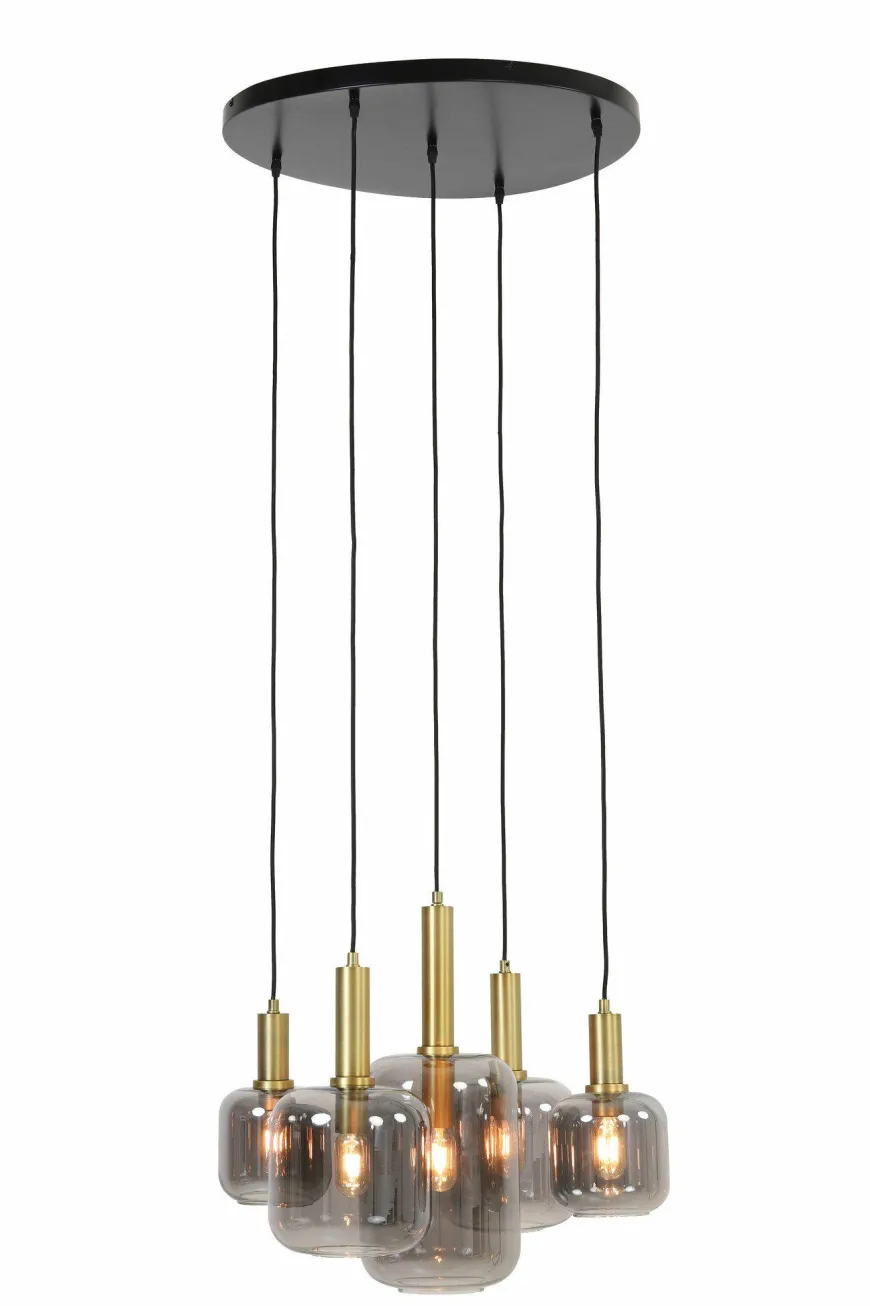 Light en Living Hanglamp 5L Ø66x80 cm LEKAR antiek brons+smoke glas