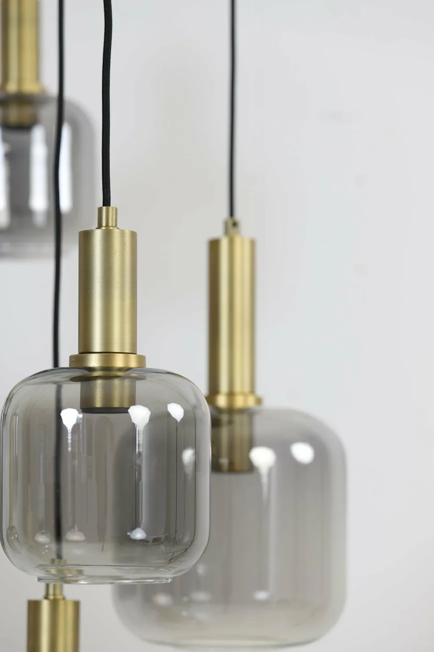 Light en Living Hanglamp 5L Ø66x80 cm LEKAR antiek brons+smoke glas