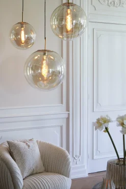 Light en Living Hanglamp Medina antiek brons + glas amber - 2 maten